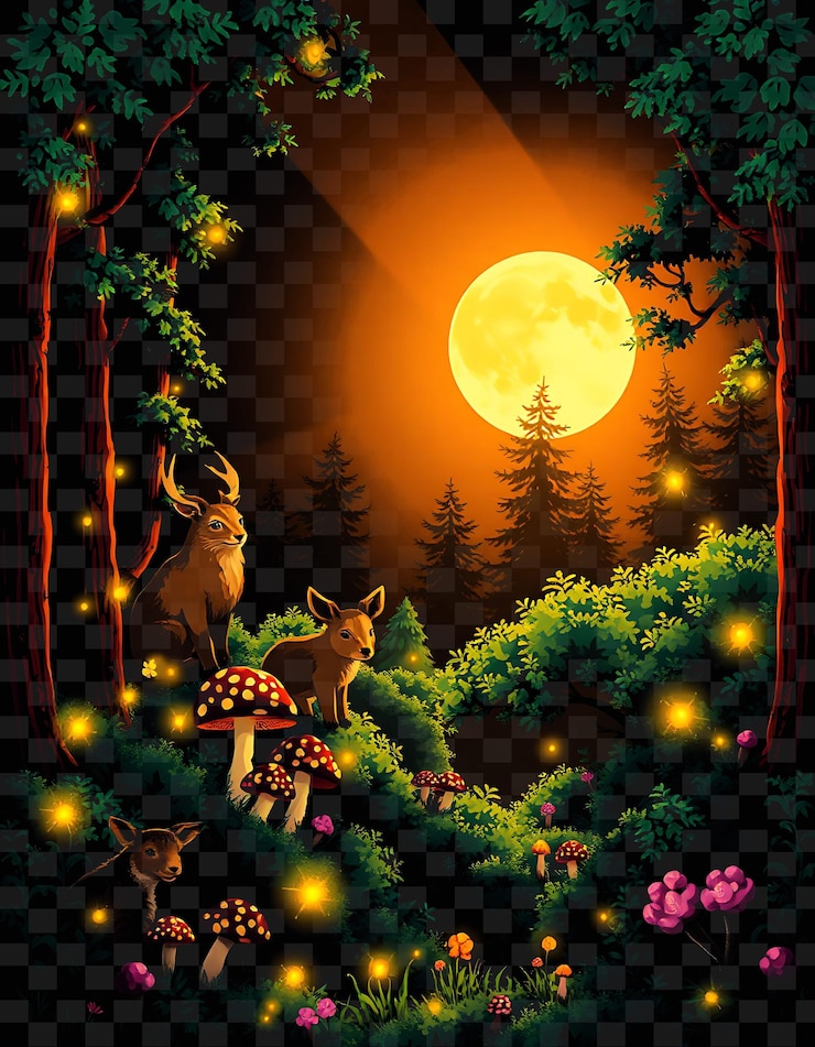 PSD ein poster für einen fuchs und einen vollmond
