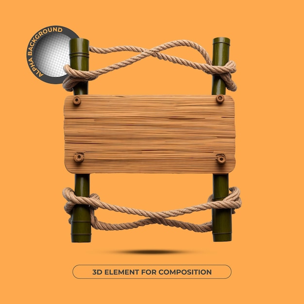 Ein Poster für einen Golfplatz mit einem Holzschild mit der Aufschrift „3D-Element für die Komposition“.