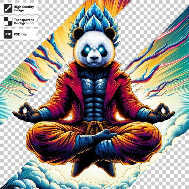 PSD ein poster für einen panda, der in der lotusposition sitzt