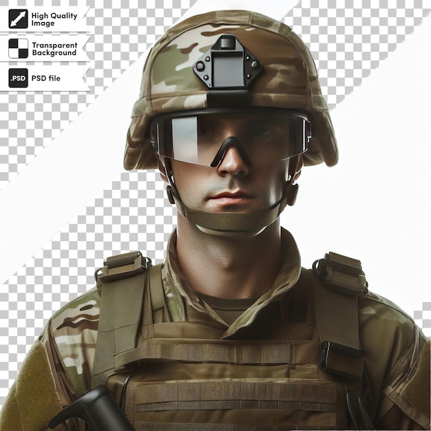 PSD ein poster für einen soldaten mit einer linsenkappe und brille