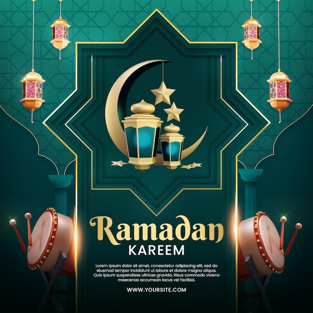 Ein Poster für Ramadan Kareem mit einem Stern und einem Mond.