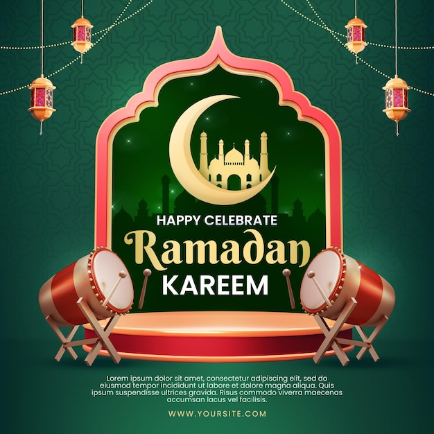 Ein Poster für Ramadan mit einer Rakete und einer Trommel darauf.