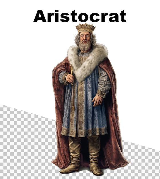 PSD ein poster mit einem aristokraten des mittelalters mit dem wort „aristokrat“ oben