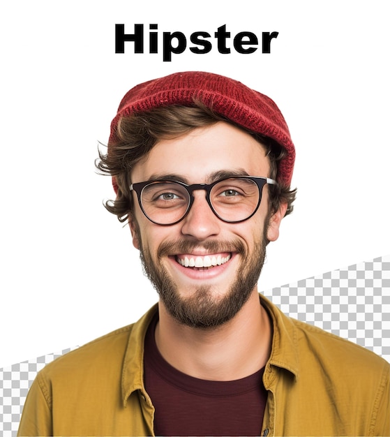 Ein poster mit einem schönen hipster-mann mit dem wort hipster oben drauf