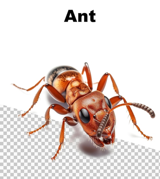 Ein Poster mit einer Ameise auf transparentem Hintergrund und dem Wort „Ant“ oben