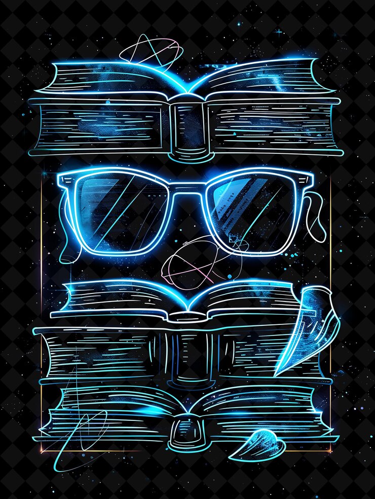 PSD ein poster mit sonnenbrille und einer schachtel mit blauem hintergrund