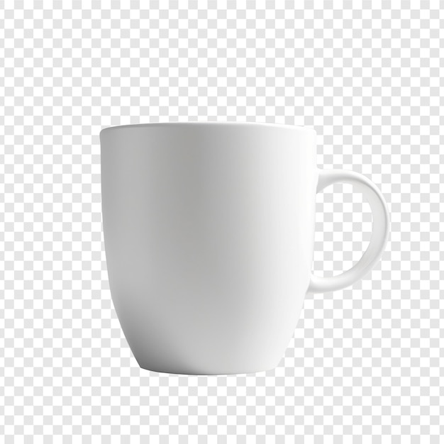 Ein realistischer weißer Keramikbecher auf durchsichtigem Hintergrund
