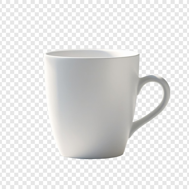 Ein realistischer weißer Keramikbecher auf durchsichtigem Hintergrund