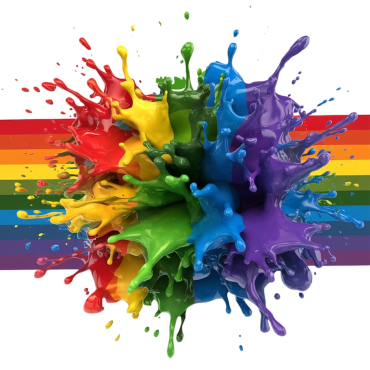 PSD ein regenbogenfarbenes regenbogen ist von farbenfrohem regenbogsfarbenem wasser umgeben