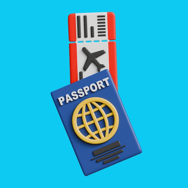 ein Reisepass mit einem Flugticket 3d