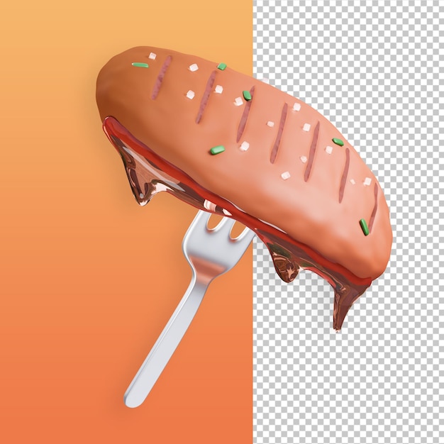 Ein rindersteak mit einer gabel 3d-illustration