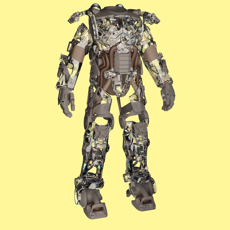 PSD ein roboter, der von einem roboter hergestellt wurde, der einen braunen körper und einen gelben hintergrund hat
