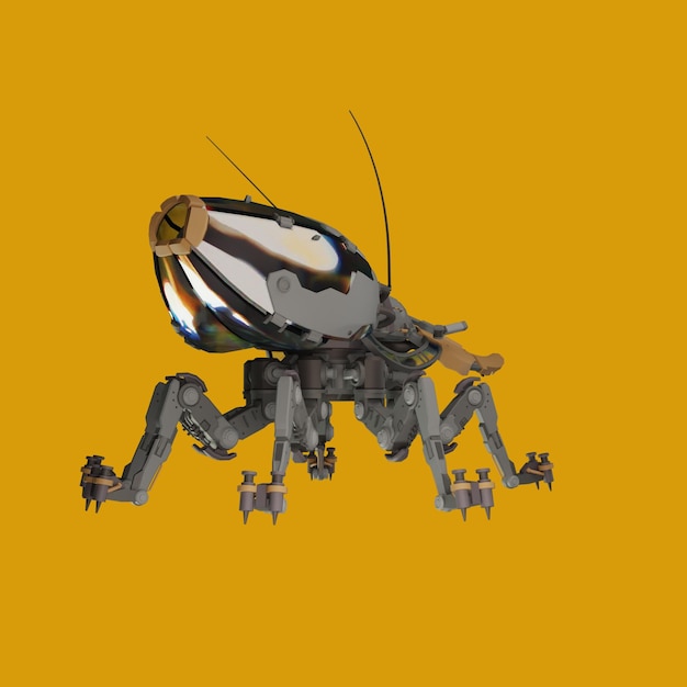 ein Roboter, der von einem Roboter hergestellt wurde, der einen Käfer auf dem Kopf hat