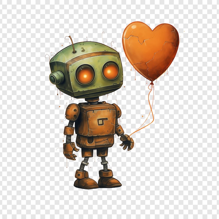 PSD ein roboter mit einem herz auf dem kopf und ein ballon mit einem herz darauf