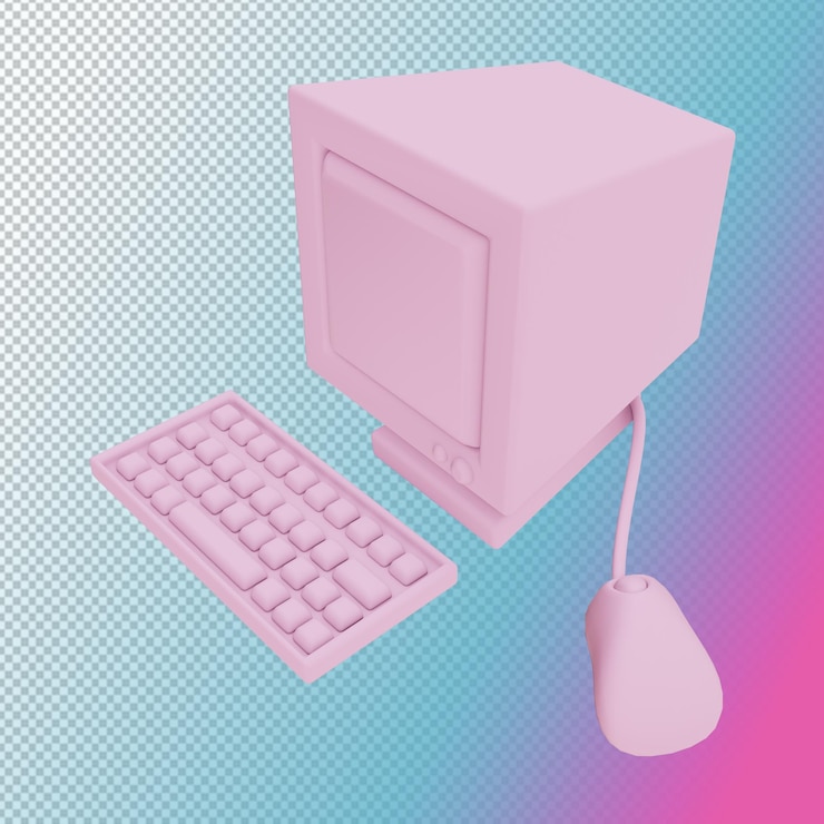 PSD ein rosa computer mit einer tastatur