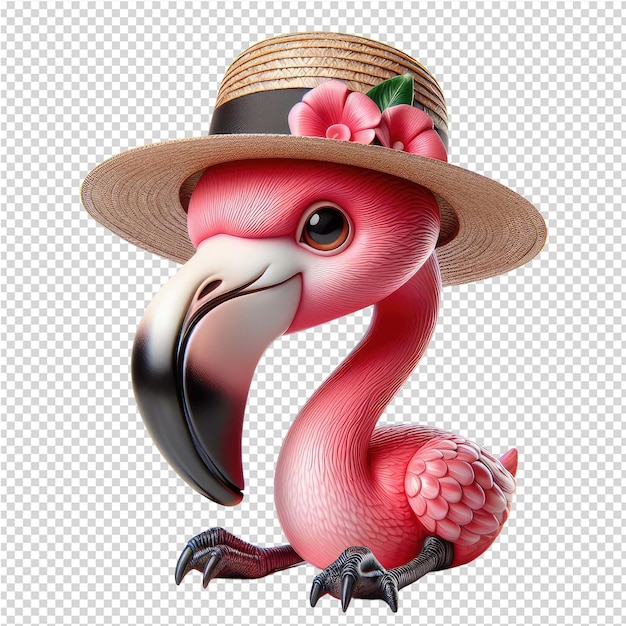 Ein rosa flamingo mit einem hut auf dem kopf