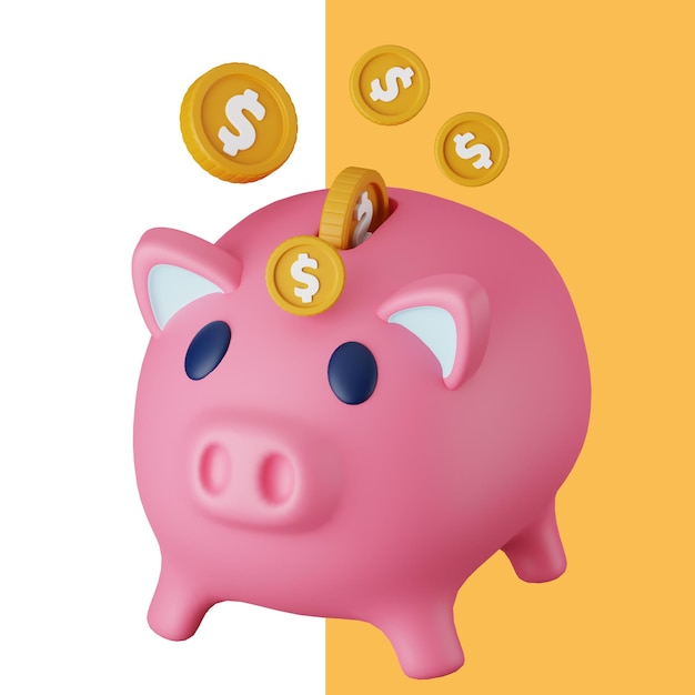 Ein rosa Sparschwein mit Münzen und einem Dollarzeichen in der oberen linken Ecke.