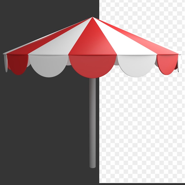Ein rot-weißer regenschirm mit weißem besatz und schwarzem hintergrund