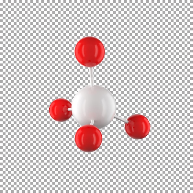Ein rot-weißes Modell des Moleküls mit der roten und der weißen Kugel