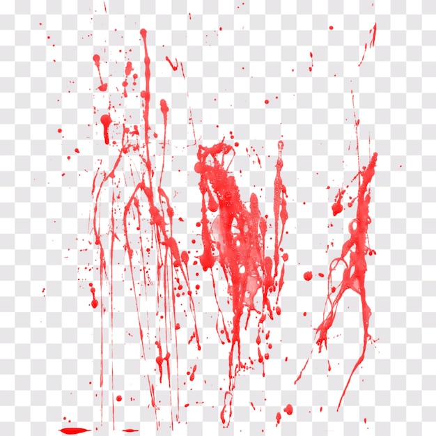 Ein roter Blut- oder Farbstrich auf einem durchsichtigen Hintergrund