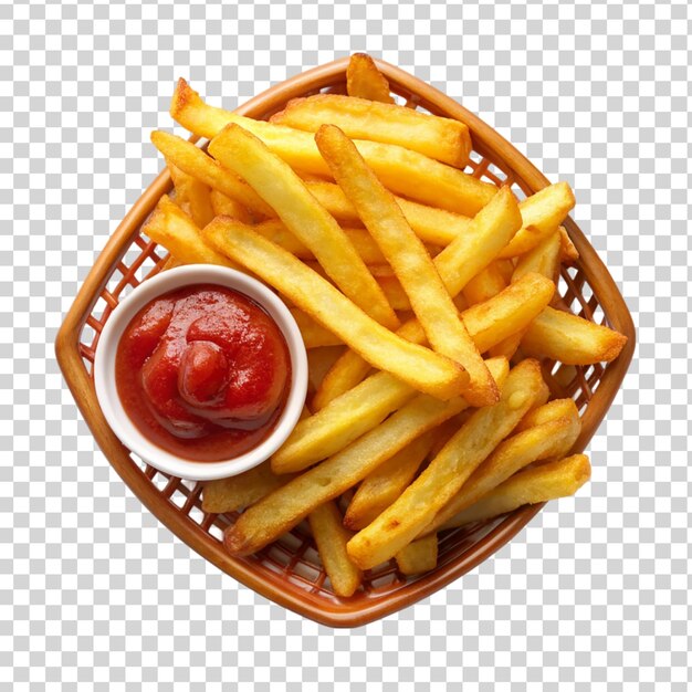 PSD ein roter korb mit pommes frites, isoliert auf einem transparenten hintergrund