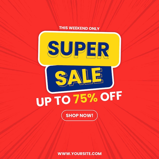 Ein rotes Poster mit der Aufschrift „Super Sale“.