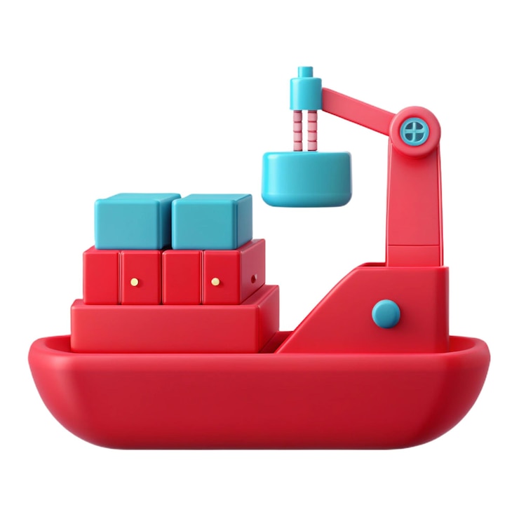 PSD ein rotes spielzeugboot mit einem blauen gegenstand