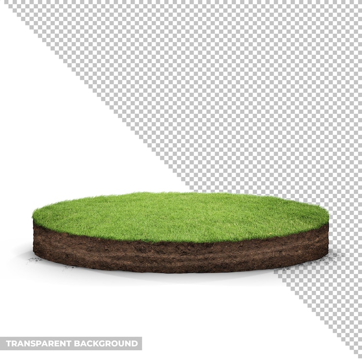 PSD ein rundes land mit einem grünen gras darauf und einem weißen hintergrund mit grünem gras oben