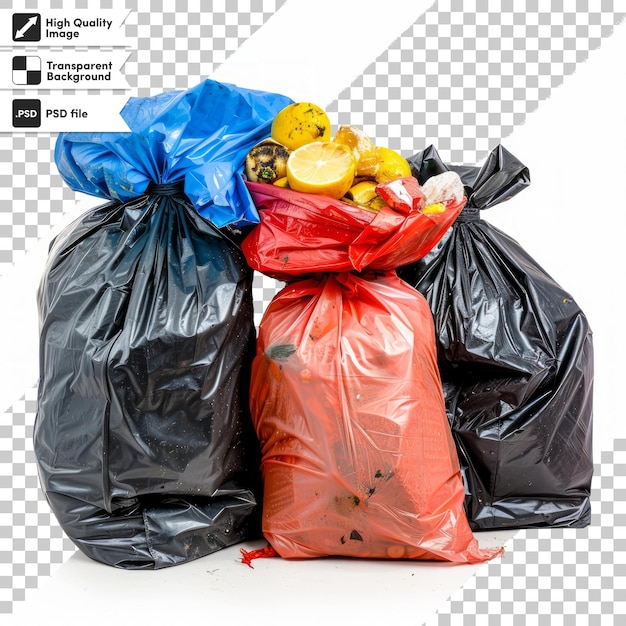 ein Sack mit Mülltüten mit einem roten Sack Müll im Hintergrund