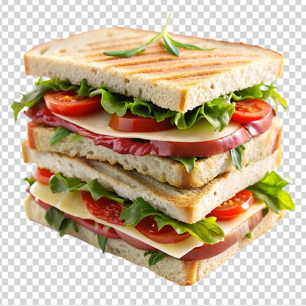 Ein sandwich mit salat, tomatenschinken und käse auf durchsichtigem hintergrund