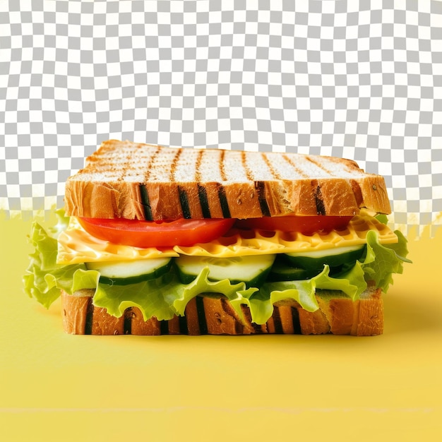 PSD ein sandwich mit tomaten und salat auf einem gelben hintergrund