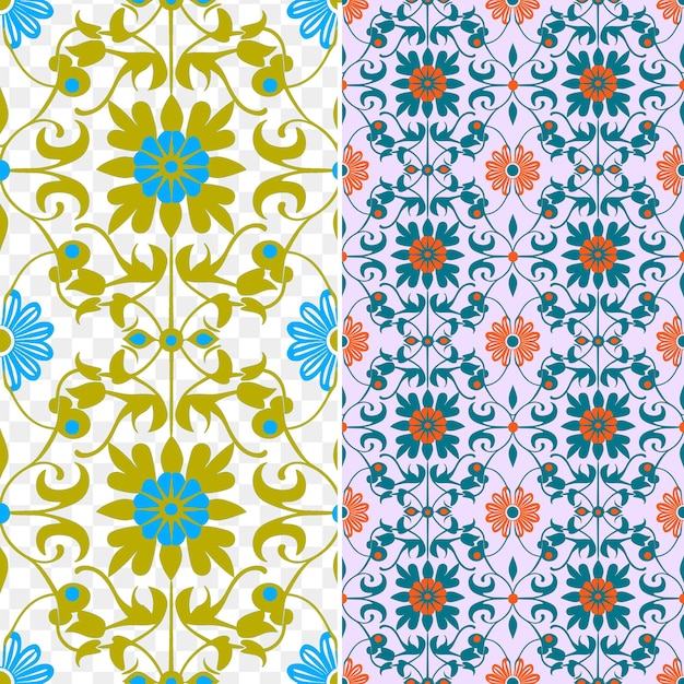 Ein satz von bunten fliesen mit bunten blumen und einem design in gelb, blau, orange, rosa und grün