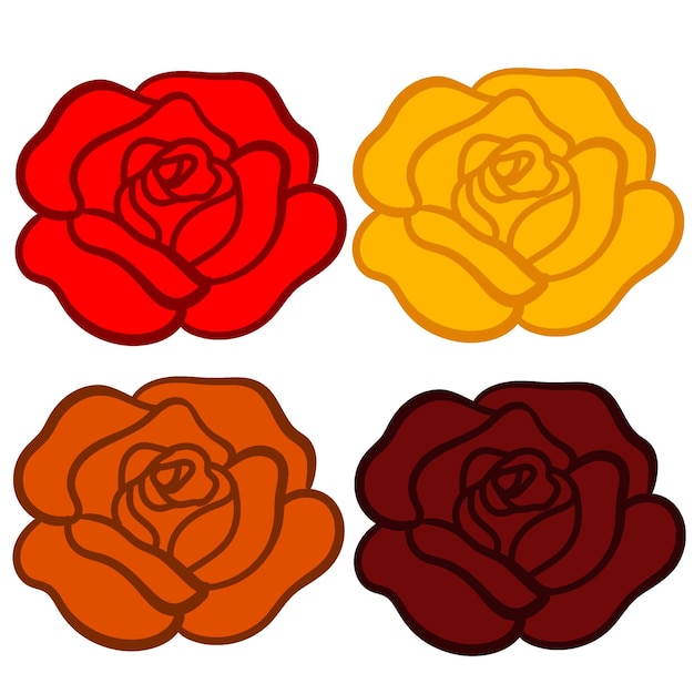 ein Satz von drei Blumen mit einem roten und gelben Design