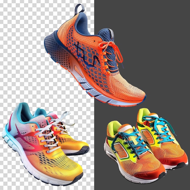 Ein Satz von Laufschuhen oder Sneakers, die auf durchsichtigem Hintergrund isoliert sind