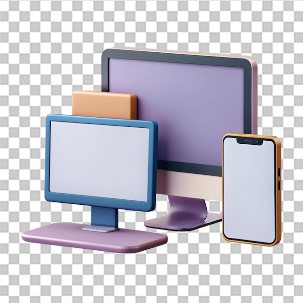Ein Satz von Monitors, Computern, Laptops, Tablets, Smartphones und Mockups sowie eine leere Bildschirm-Vektorillustration im flachen Stil
