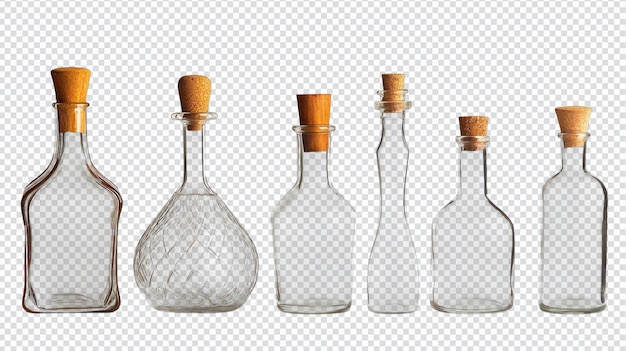 Ein Satz von Vintage-Glasflaschen mit Korken perfekt für Hausdekorationen, Veranstaltungsstile oder künstlerische Ausstellungen