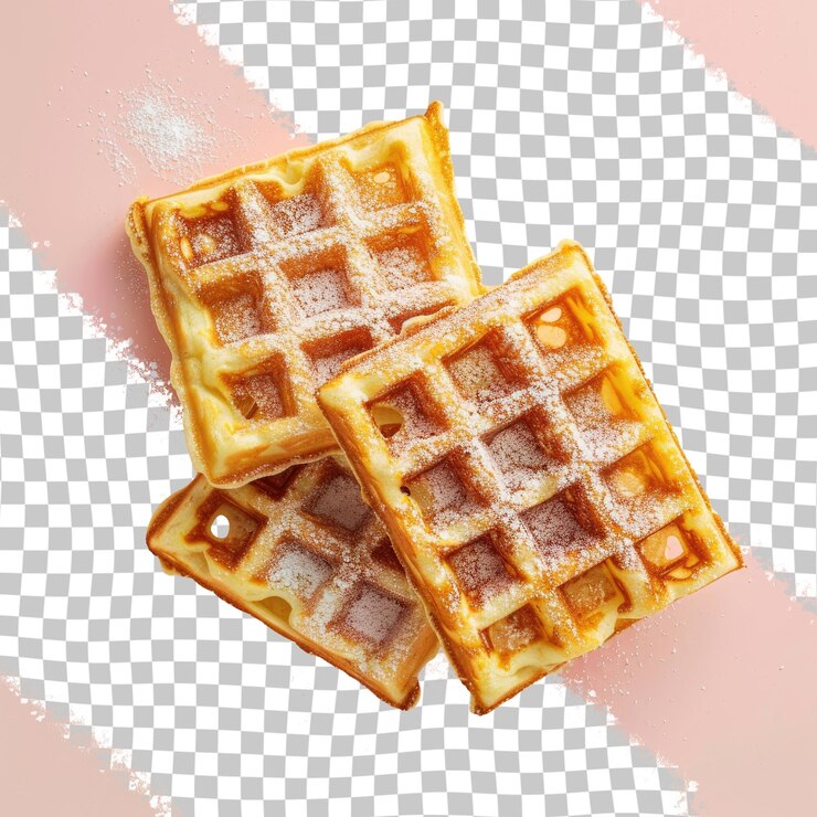 ein Satz Waffeln mit Sirup und Sirup auf einem Grill