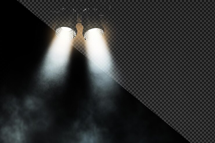 PSD ein scheinwerfer mit rauchstudio auf transparentem hintergrund.