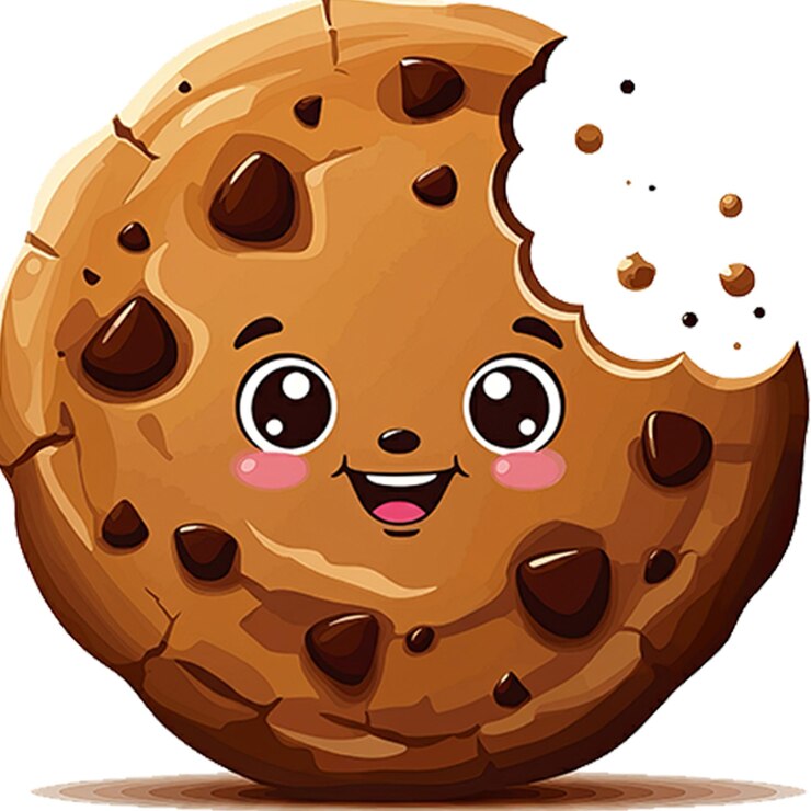 PSD ein schokoladen-chip-cookie mit einem niedlichen auf durchsichtigem hintergrund