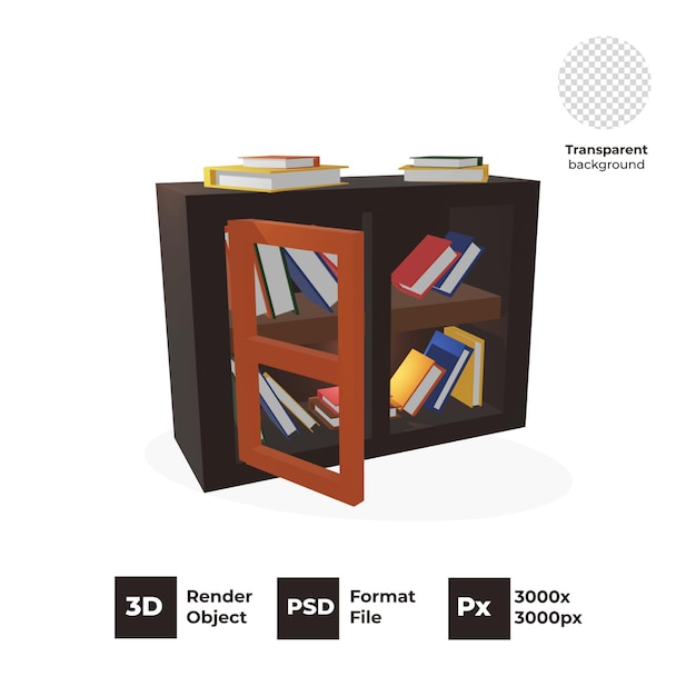 ein Schrank mit einem unordentlichen Buch 3D-Symbol