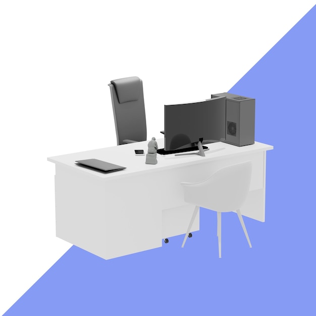 Ein Schreibtisch mit einem Computer und einem Monitor darauf