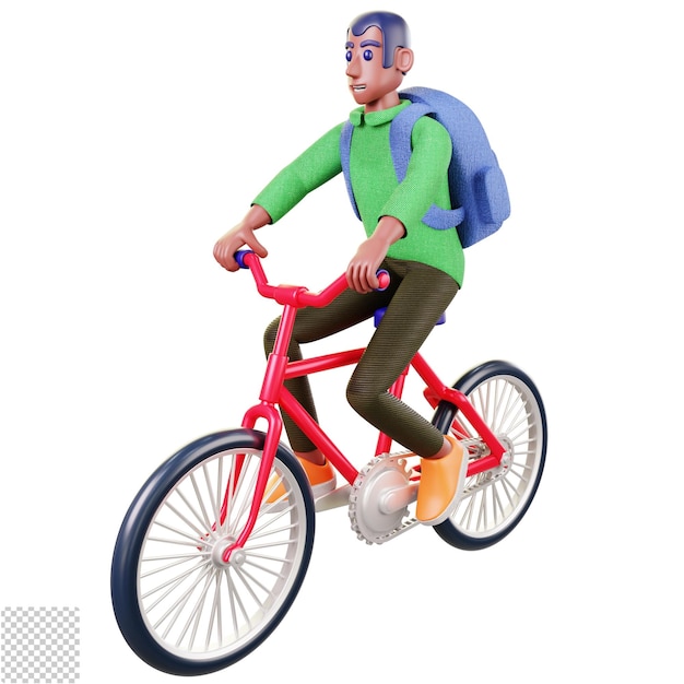 Ein Schüler fährt ein Fahrrad 3D-Illustration