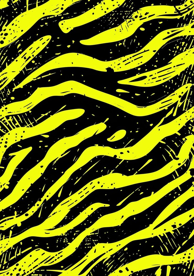 Ein schwarz- und neongelbes Hintergrundmuster mit schwarzen Tigerstreifen 1