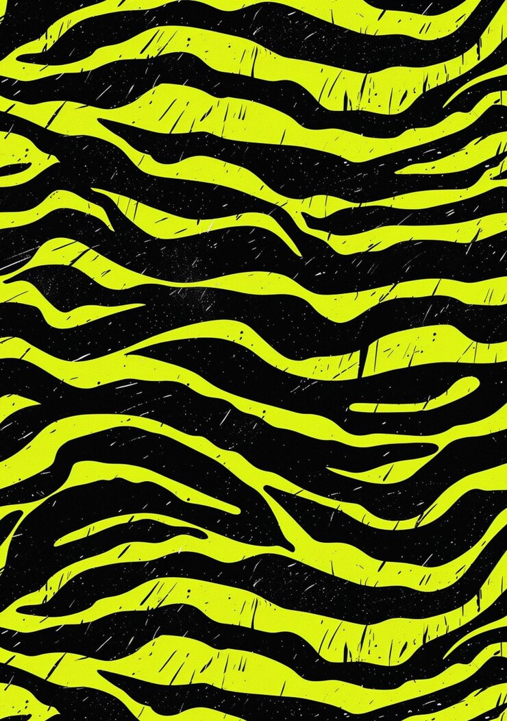 Ein schwarz- und neongelbes Hintergrundmuster mit schwarzen Tigerstreifen 1