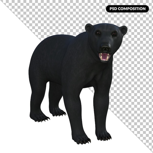 Ein schwarzbär wird isoliert 3d-rendering gezeigt