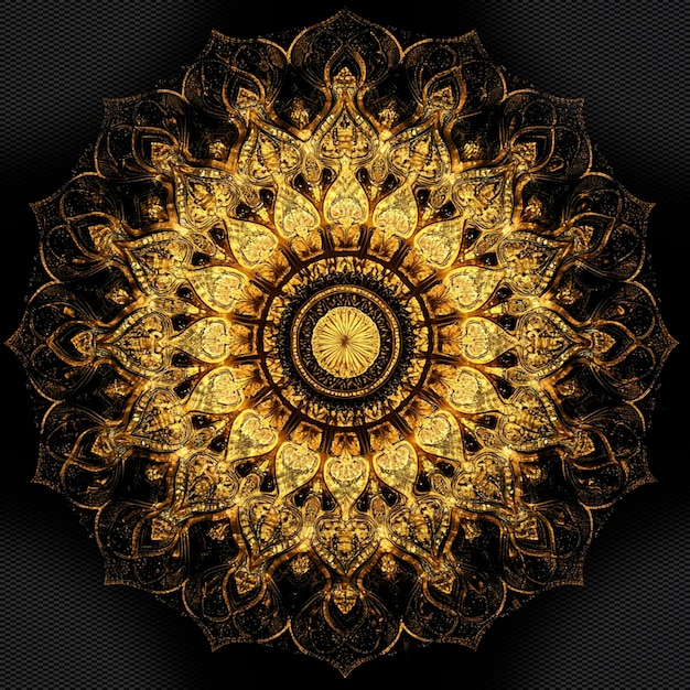 ein schwarzer Hintergrund mit einem goldenen Blumenbild darauf
