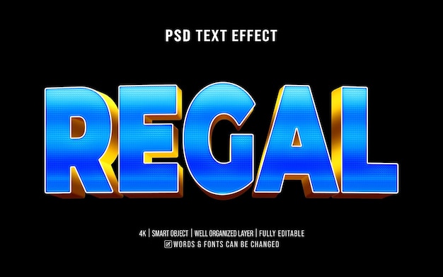 Ein schwarzer Hintergrund mit einem kreativen königlichen 3D-PSD-Text-Effekt