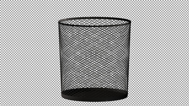 ein schwarzer Müllcontainer mit weißem Hintergrund