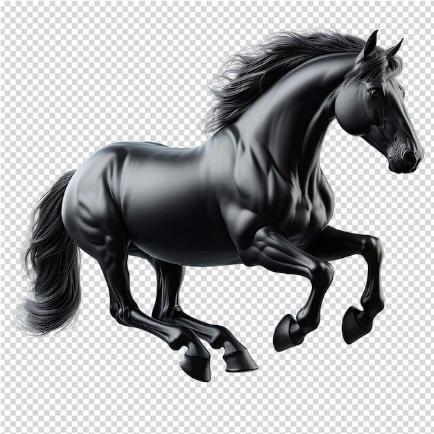 Ein schwarzes pferd mit schwarzer mähne und schwanz