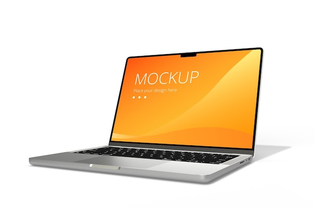 ein silberner Laptop mit orangefarbenem Bildschirm, auf dem steht Start auf dem Bildschirm